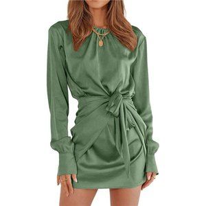 PRETTYGARDEN Women's 2022 Fall Satin Dress Long Sleeve Tie Party Mini Dresses
